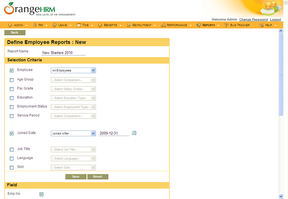 User Defined Reporting